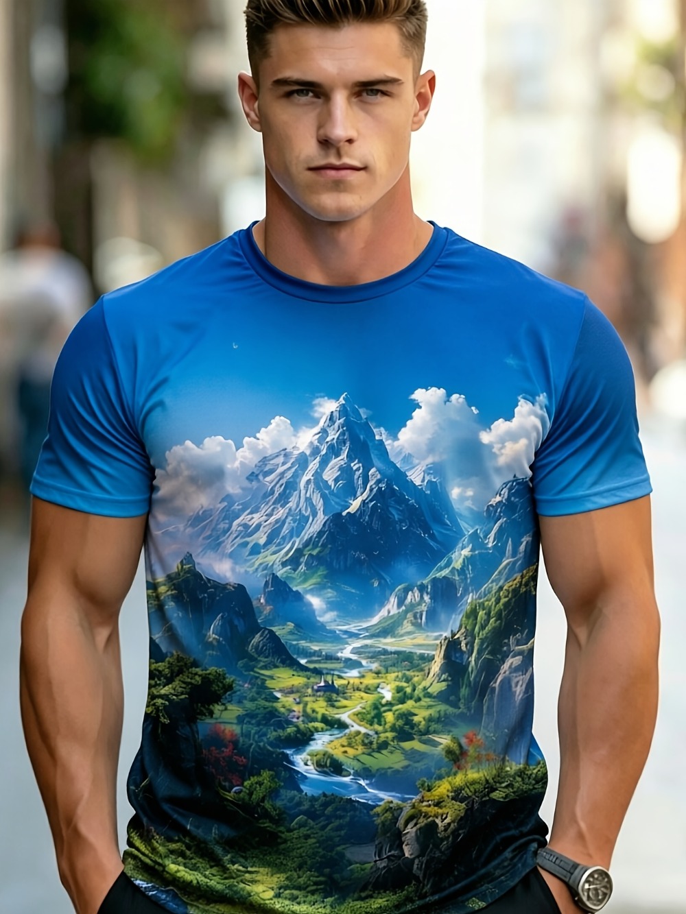 Street Fashion Y2K - Men Mountain Scenery3D Print Sport Quick-dry