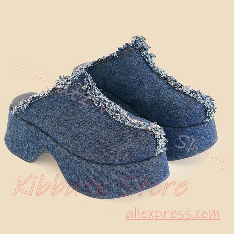 Denim Platform Mules Slipper W - Street Fashion Y2K 评论和价格